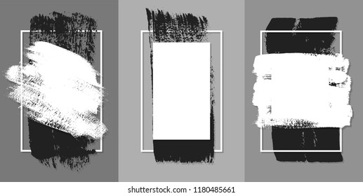 Vector black paint, ink brush stroke, brush, line or texture. Texture artistic design element, box, frame or background for text