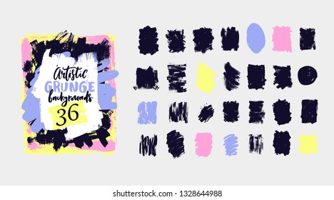 Vector black paint, ink brush stroke, grunge dirty texture. Hand drawn artistic design element, box, frame or background for text.