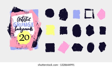 Vector black paint, ink brush stroke, grunge dirty texture. Hand drawn artistic design element, box, frame or background for text.