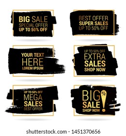 Vector black paint, ink brush stroke, brush, line or texture. Dirty artistic design element, box, frame or background for text