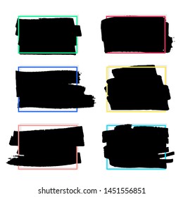 Vector black paint, ink brush stroke, brush, line or texture. Dirty artistic design element, box, frame or background for text