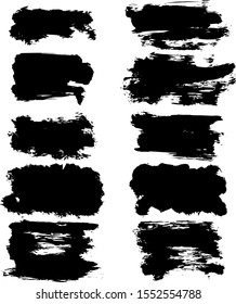 Vector black paint, ink brush stroke, brush, line or texture. Dirty artistic design element, box, frame or background for text.