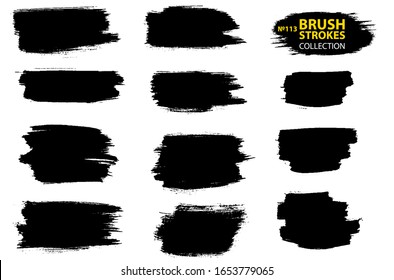 Vector black paint, ink brush stroke, brush, line or texture. Collection of black paint, ink brush strokes, brushes, lines, grungy. Grunge backgrounds. Isolated on white background
