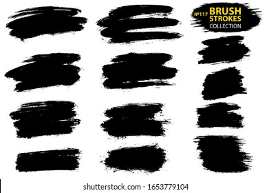 Vector black paint, ink brush stroke, brush, line or texture. Collection of black paint, ink brush strokes, brushes, lines, grungy. Grunge backgrounds. Isolated on white background