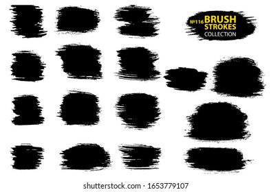 Vector black paint, ink brush stroke, brush, line or texture. Collection of black paint, ink brush strokes, brushes, lines, grungy. Grunge backgrounds. Isolated on white background