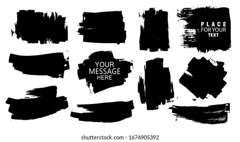 Vector black paint, ink brush stroke, brush, line or texture. Dirty artistic design element, box, frame or background for text.