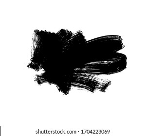Pintura negra vectorial, trazo o forma de pincel de tinta. Elemento de diseño de fondo, cuadro o fondo de fondo sucio para texto. Mancha negra gruesa y manchas ásperas. Ilustración de tinta dibujada a mano aislada en blanco.