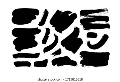 Pintura negra vectorial, trazos y líneas de pincel de tinta. Elemento de diseño de fondo, cuadro o fondo de fondo sucio para texto. Melancolía negra gruesa y manchas ásperas, líneas. Ilustración de tinta dibujada a mano aislada en blanco