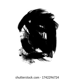 Pintura negra vectorial, trazo o forma de pincel de tinta. Elemento de diseño de fondo, cuadro o fondo de color gris sucio para el texto. Desprestigio negro y mancha áspera. Ilustración de tinta dibujada a mano aislada en blanco.