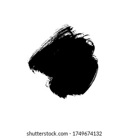 Vector black paint, ink brush stroke or shape. Dirty grunge design element, box or background for text. Grungy black smear and rough stain. Hand drawn ink illustration isolated on white.