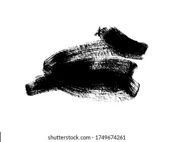 Pintura negra vectorial, trazo o forma de pincel de tinta. Elemento de diseño de fondo, cuadro o fondo de color gris sucio para el texto. Desprestigio negro y manchas ásperas. Ilustración de tinta dibujada a mano aislada en blanco.