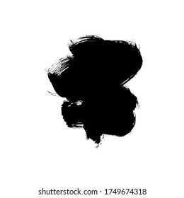 Pintura negra vectorial, trazo o forma de pincel de tinta. Elemento de diseño de fondo, cuadro o fondo de color gris sucio para el texto. Desprestigio negro y mancha áspera. Ilustración de tinta dibujada a mano aislada en blanco.