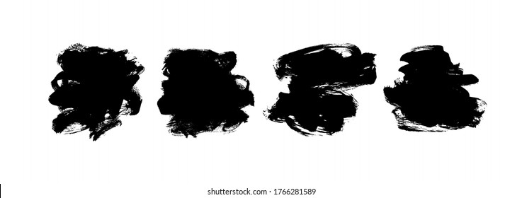 Vector black paint, ink brush strokes and shapes collection. Dirty grunge design element, box or background for text. Grungy black smears and rough stain. Hand drawn ink illustration isolated on white