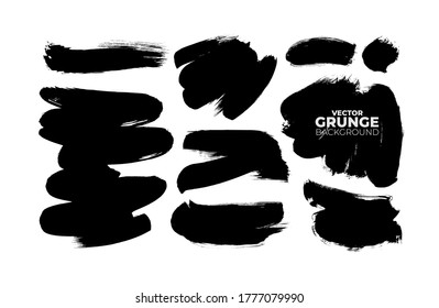Vector black paint, ink brush strokes and shapes collection. Dirty grunge design element, box or background for text. Grungy black smears and rough stain. Hand drawn ink illustration isolated on white