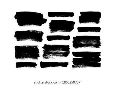 Vector black paint, ink brush strokes, rectangular shapes. Dirty grunge design elements, rectangle or background for text. Grungy black smears or rough lines. Hand drawn grunge ink illustration 