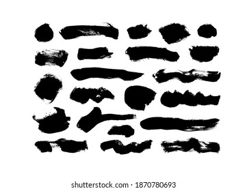 Pintura negra vectorial, trazos y líneas de pincel de tinta. Elemento de diseño de fondo, cuadro o fondo de color gris sucio para el texto. Melancolías negras y agudas manchas, líneas. Ilustración de tinta dibujada a mano aislada en blanco