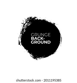 Vector black paint, ink brush stroke circle shape. Dirty grunge design round element or background for text. Grungy black smear and rough stain. Hand drawn ink illustration isolated on white.