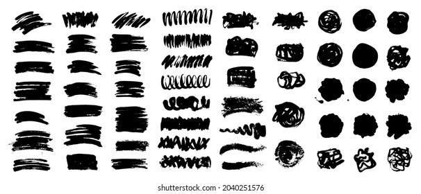 Vector black paint, ink brush strokes, brushes, linew or textures. Dirty artistic design elements, boxes, frames or backgrounds for text.