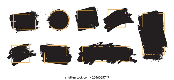 Vector black paint, ink brush strokes, brushes, lines or textures. Dirty artistic design elements, boxes, frames or backgrounds  for text. 
