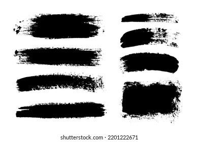 Pintura negra vectorial, trazos de pincel de tinta, líneas o texturas.