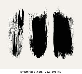 Pintura negra vectorial, trazo de pincel de tinta, pincel, línea o textura. Elemento de diseño artístico sucio, cuadro, marco o fondo para texto.