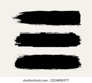 Pintura negra vectorial, trazo de pincel de tinta, pincel, línea o textura. Elemento de diseño artístico sucio, cuadro, marco o fondo para texto.