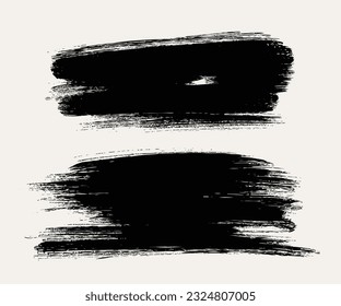 Pintura negra vectorial, trazo de pincel de tinta, pincel, línea o textura. Elemento de diseño artístico sucio, cuadro, marco o fondo para texto.