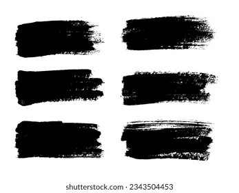 Vector black paint, ink brush stroke, brush, line or texture. Dirty grunge artistic design element, box, frame or background for text. Grungy smears and rough stains.