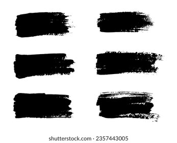 Pintura negra vectorial, trazo de pincel de tinta, pincel, línea o textura. Elemento de diseño artístico de fondo, cuadro, marco o fondo sucio para texto. Melancolía y manchas ásperas.