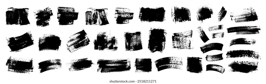 Vector black paint, ink brush stroke, brush, texture. Dirty artistic design element, box, frame or background  for text. Abstract messy forms, grunge textures.