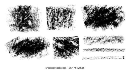 Vector black paint, ink brush stroke, brush, line or texture. Dirty artistic design element, box, frame or background  for text. Halftone texture.