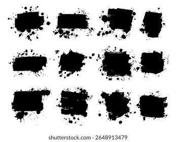 Vector de pintura negra, trazo de pincel de tinta, pincel, línea o textura. Textura elemento de diseño artístico, caja, marco o fondo para texto.