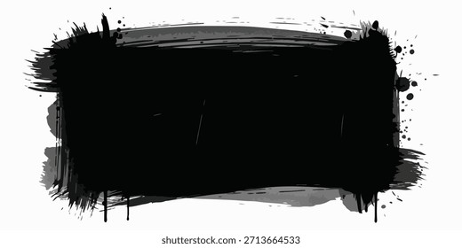 Vector de pintura negra, trazo de pincel de tinta o forma. Elemento de diseño grunge sucio, cuadro o fondo para texto.