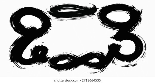 Vector de pintura negra, trazo de pincel de tinta o forma de remolinos. Sucio grunge diseño elemento ondulado o fondo para el texto.