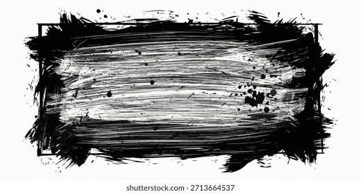 Vector de pintura negra, trazo de pincel de tinta o forma. Elemento de diseño grunge sucio, cuadro o fondo para texto.