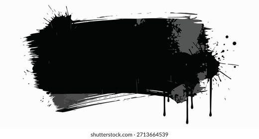 Vector de pintura negra, trazo de pincel de tinta o forma. Elemento de diseño grunge sucio, cuadro o fondo para texto.