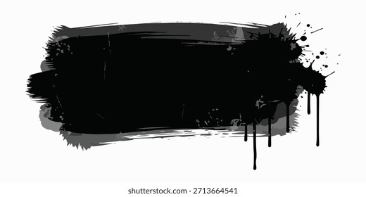 Vector de pintura negra, trazo de pincel de tinta o forma. Elemento de diseño grunge sucio, cuadro o fondo para texto.
