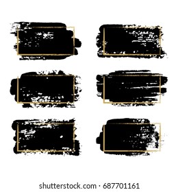 Vector black paint, ink brush stroke, brush, line or texture. Dirty graphic design element, box, frame or background for text, rectangular frame for label or sticker. 