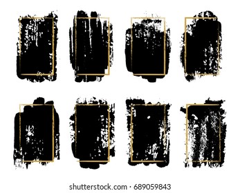 Vector black paint, ink brush stroke, brush, line or texture. Dirty graphic design element, box, frame or background for text, rectangular frame for label or sticker. Painted vintage borders.