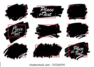 Vector black paint, ink brush stroke, marker highlighter spot. Dirty artistic design element, box, frame or background for text. 