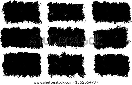 Vector black paint, ink brush stroke, brush, line or texture. Dirty artistic design element, box, frame or background for text.