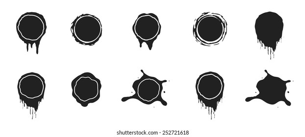 Vector black paint splashes. Ink clip art illustration isolated on white