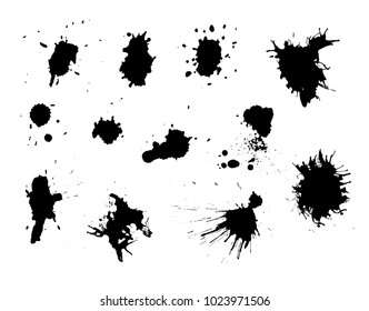 Vector black Paint splashes set for design. Ink illustration