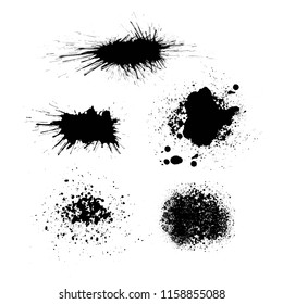 Vector black Paint splashes set for design. Ink illustration