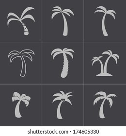 Vector black palm icons set on white background