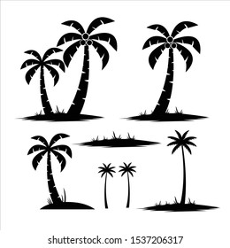 vector black palm trees icon on white background - Vector