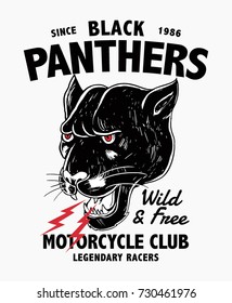 vector black panther head illustration, motorcycle theme graphic for t-shirt and other uses.