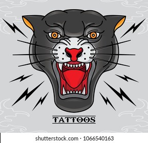 vector black panther tattoo old school, vector EPS 10