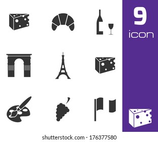 Vector black paris icons set on white background