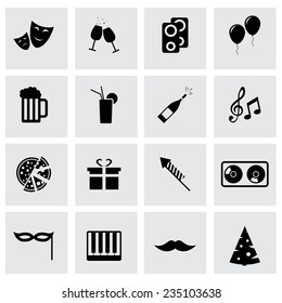 Vector black party icons set on grey background